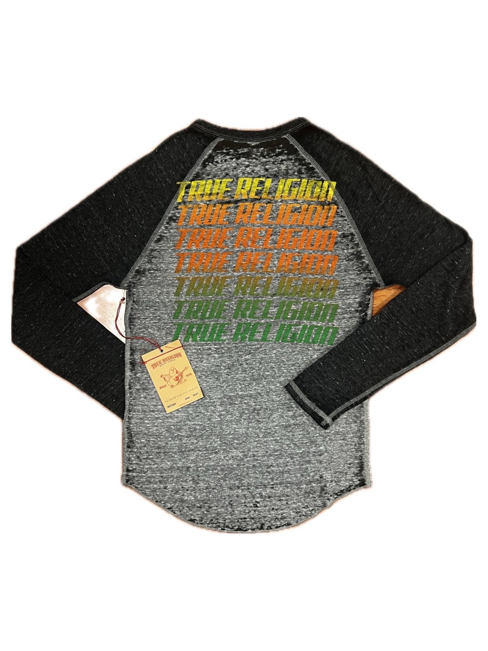 NWT True Religion Muscle Car Henley Raglan Shirt Gray Black Men’s S Made in USA